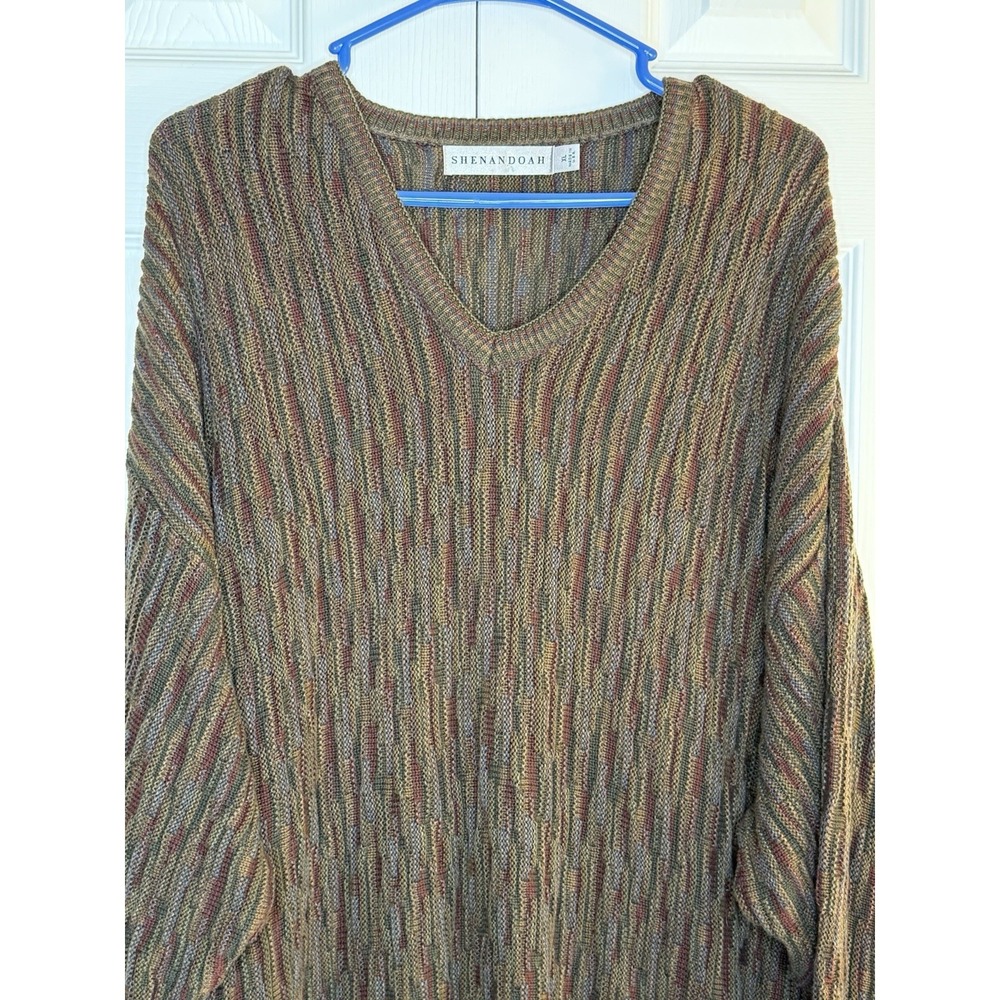 Shenandoah Vintage 3-D Knit Sweater V-Neck Cosby 90's USA Ribbed Slouchy Sz XL